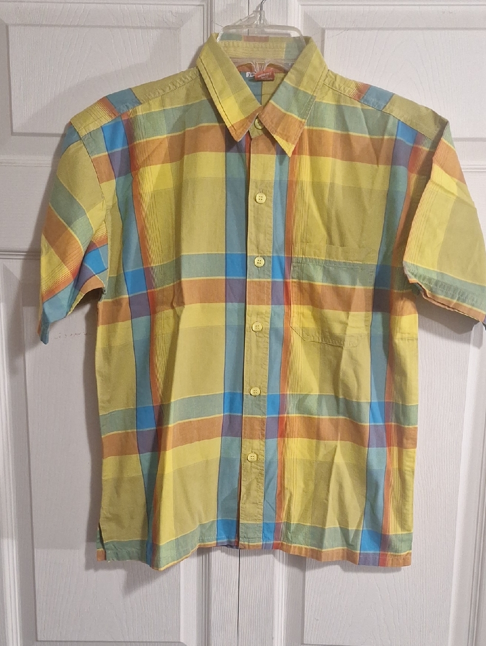 Vanilla Yellow Plaid Short-Sleeve Button-Down Shirt - M